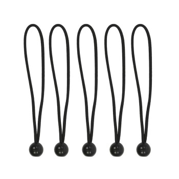 Zeltspanner elastisch – Frontansicht mit schwarzem Gummiband und Kunststoffball, Länge ca. 25 cm.