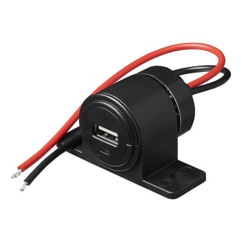 Prise USB de surface – vue de face – câbles rouge et noir – dimensions environ 65 mm x 35 mm x 50 mm.