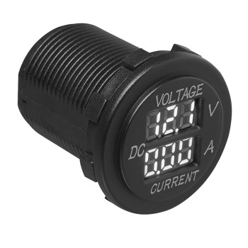 Einbau Volt / Amperemeter 6-30V / 0-10A – Frontansicht mit digitalem Display in Schwarz und Weiß.
