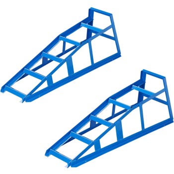 Auffahrrampen – Frontansicht in Blau mit Überfahrschutz und Tragkraft von 2000 kg.