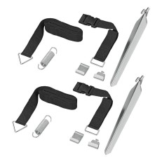 Vista dall'alto – set di tiranti 2 x 3,5 m con chiusura a sgancio rapido e picchetti metallici in argento e nero.