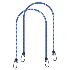 Morsetti per bagagli blu e bianchi – cavi elastici da 8mm di spessore e 80cm di lunghezza con ganci metallici.