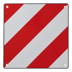 Aluminium waarschuwingsbord 50 x 50cm – voor Spanje met rode en witte diagonale strepen en vier montagegaten.