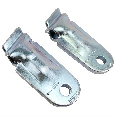 Frontvy av 2 x stötdämparhållare pluggable – galvaniserat stål, kompatibel med ALKO, silverfärgad.