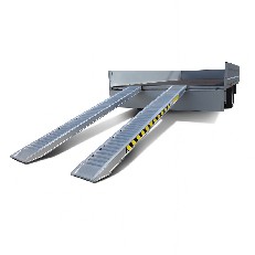 Frontvy av påkörningsramper i aluminium – 4000 mm lång, 462 mm bred och 150 mm hög, silverfärgade med svarta detaljer.