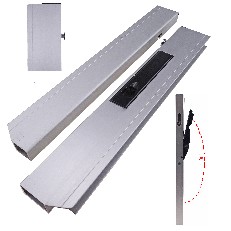 Sidevy – Lås för droppsidelås 500mm vänster med svart 180° låshandtag och svampstift i silver.