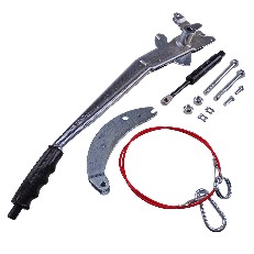 Leva del freno a mano WAP – finitura galvanizzata in argento e nero con molla a gas e cavo rosso.