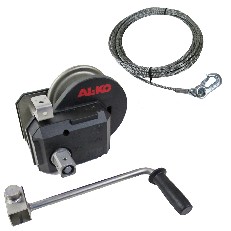 Alko winch TYPE 901A – front view showcasing black and silver design with 8.5m steel cable and manual crank handle.