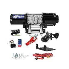 Elektrisk 12V vinsch BST S 5500 – svart och silver med 5500 lbs dragkapacitet, frontvy mot vit bakgrund.