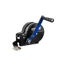 Treuil manuel BST R1200 lbs – vue de face avec un carter en plastique noir et bleu, sangle de 10 m, force de traction 540 kg.