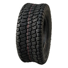 Sivusta näkyvä Carlisle Turf Master 16x7.50-8 rengas – musta, punainen raita ja hyvä nurmipidon kuviointi.