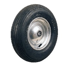 Ruota completa 4.80/4.00-8 NaRubb S-2301 – vista frontale con pneumatico nero e cerchio in acciaio grigio.