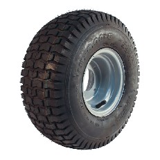 Vue de face – Roue complète KINGS TIRE V-6632 4.00-6 avec motif de bande de roulement noir et jante argentée.