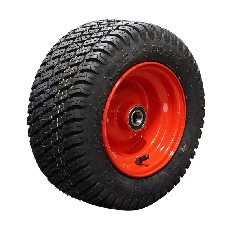 Vinkeldesign af Kompletthjul 16x6.50-8 BKT LG-306 – rød stålfælg med sort dæk, perfekt til have- og parkmaskiner.