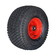 Roue complète BKT 20x10.00-8 – pneu LG-306 noir avec jante en acier rouge, vue de côté sur fond blanc.