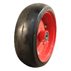 Ruota Farmflex 300x100 semi-pneumatica – cerchio rosso e cuscinetto da 20 mm, vista laterale su sfondo bianco.