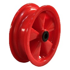 Jante 2.50Ax8 en plastique rouge – design à 5 rayons avec trou central Ø20 et NL88mm, vue de côté sur fond blanc.