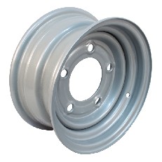 Zij aanzicht van een grijze stalen velg 6Jx12H2 – met 5 bevestigingsgaten en een draagvermogen van 900 kg.