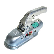 Knott kuglekobling KK14-A – 50 mm kugle, opadgående håndtag, sikkerhedslås, galvaniseret stål, sølvfarvet.