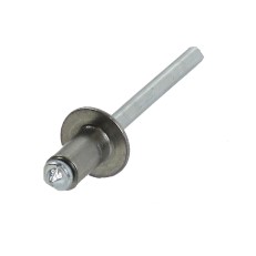 Blindniet Flachrundkopf – Seitenansicht mit silbernem Aluminiumkörper und flachrundem Kopf, Größe 6,0 x 10mm.