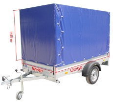 Bâche haute sur mesure pour remorques automobiles – couleur bleue – qualité 670gr/m² – vue de côté sur fond blanc.