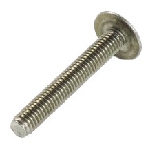 Sivusta näkyvä M6 x 40mm kolmikulmainen ruuvi – litteä pyöreä pää, sinkitty teräs, hopea.