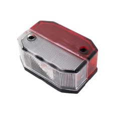 Luce d'ingombro Aspöck Flexpoint – vista frontale con luce rossa e bianca, forma rettangolare e texture della lente.