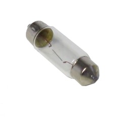 Soffitte 12V 5W C5W – Seitenansicht der klaren Glühbirne mit silbernem Sockel SV8,5-8.