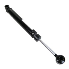 Ammortizzatore a corsa libera – corpo cilindrico nero con asta del pistone e raccordi in argento.