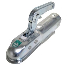 Attelage à boule SPP TYPE ZSK 750C – vue de face – tube rond de 50 mm avec levier de verrouillage en argent.