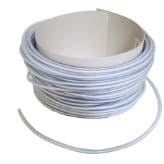 Rep av plast med nyloninsats – 8 mm tjockt och säljs per meter, vit och ljusblå färg på en vit bakgrund.
