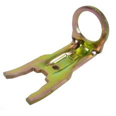 Vista frontale – staffa di pressione dorata e verde con estremità biforcuta e anello circolare.