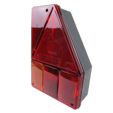 Vue de face – combinaison de luminaires Aspöck Earpoint droite avec lentille rouge et sections lumineuses rectangulaires.