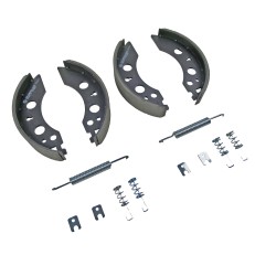 Ganasce freno nere e grigie – vista frontale con fori di montaggio e molle incluse.