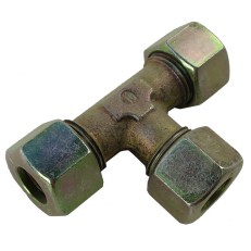 T-verschraubung – T-vormige connector met hexagonale moeren en twee schroefdraad uiteinden in gegalvaniseerd staal.