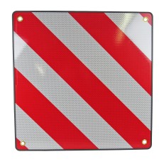 Aluminium waarschuwingsbord 50x50cm – met rode en witte diagonale strepen en reflecterende oppervlakte.