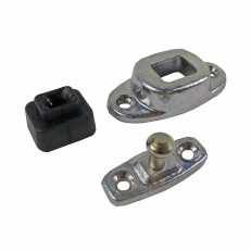 Türfeststeller kpl. – Frontansicht mit silberner und schwarzer gummierter Oberfläche, 11 mm Zapfenhöhe.