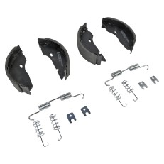 Ganasce freno adatte per Alko 160x35 – vista dall'alto con molle metalliche e supporti di montaggio grigi e neri.