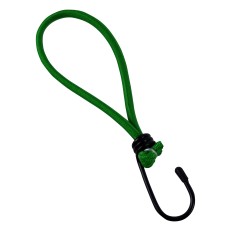 Zeltspanner – Frontansicht mit grünem elastischem Gummiband und schwarzem Stahlhaken.