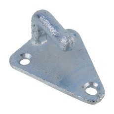 Dreilochplanenhaken aus Metall verzinkt – schrägansicht mit dreieckiger Form und zwei Bohrungen in silber.