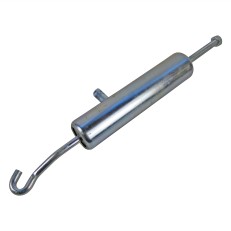 Kraftspeicher BPW Peitz – corpo cilindrico grigio con estremità ad uncino e porta d'ingresso, vista laterale.