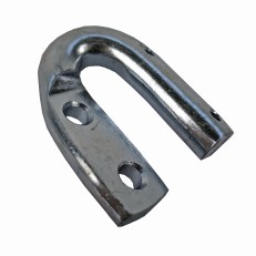 Schanierböckchen – Schrägansicht mit u-förmigem Design und zwei silbernen Montagebohrungen.