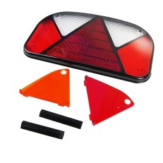 Vue de dessus – lentille triangulaire rouge et orange avec cadre noir pour luminaire Aspöck Multipoint II.
