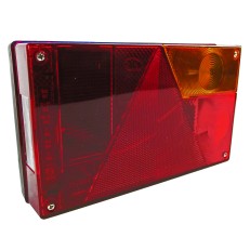 Vue de côté – Luminaire multipoint Aspöck 24-5200-007 avec sections rouges et oranges, éléments réfléchissants.