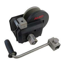 500kg Alko winch TYPE 501A Optima – front view showing removable crank handle and black, silver painted finish.