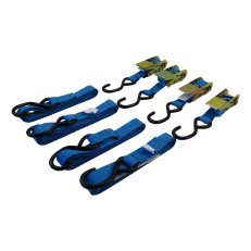 Ratchet strap – front view showcasing blue and black 4m long straps with a 250kg capacity and ratchet mechanism.