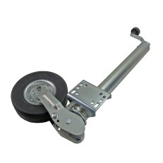 High quality automatic jockey wheel – side view showcasing universal flange and silver galvanized finish.