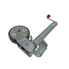 Semi-automatic jockey wheel Alko – side view showing silver galvanized finish and solid rubber wheel with manual lever.