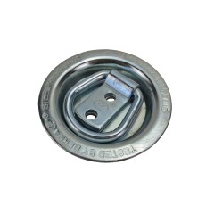 Lashing eye – top view showing recessed design and galvanized steel finish with two M6 screw holes.