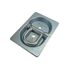 Lashing eye – top view showing recessed design, two mounting holes, and galvanized steel finish in silver-gray.